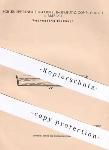 original Patent - Schles. Spitzenpapier Fabrik Fingerhut & Comp. GmbH Breslau , 1901 , Verbrennbarer Spucknapf | Medizin