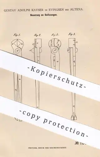 original Patent - Gustav Adolph Kayser , Evingsen / Altena  , 1881 , Beißzangen | Kneifzange , Zange , Zangen , Werkzeug