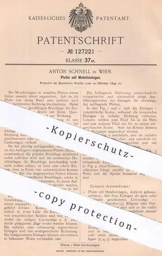 original Patent - Anton Schnell , Wien , Österreich , 1899 , Platte mit Metalleinlagen | Metall , Platten , Schlosser !