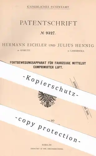 original Patent - Hermann Eichler , Görlitz | Julius Hennig , Langenöls | 1879 | Fortbewegung der Fahrzeuge | Eisenbahn