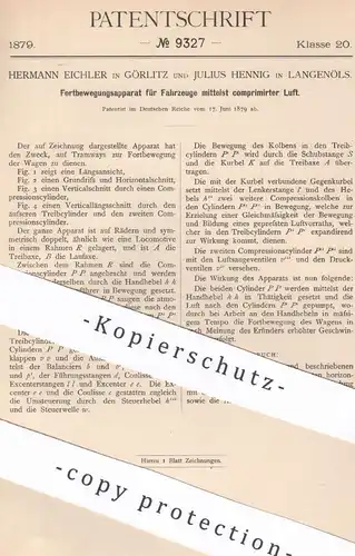 original Patent - Hermann Eichler , Görlitz | Julius Hennig , Langenöls | 1879 | Fortbewegung der Fahrzeuge | Eisenbahn