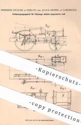 original Patent - Hermann Eichler , Görlitz | Julius Hennig , Langenöls | 1879 | Fortbewegung der Fahrzeuge | Eisenbahn