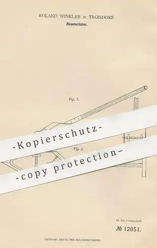 original Patent - Roland Winkler , Troisdorf , 1880 , Rasenschäler | Schar , Schare | Pflug , Landwirtschaft , Rasen !