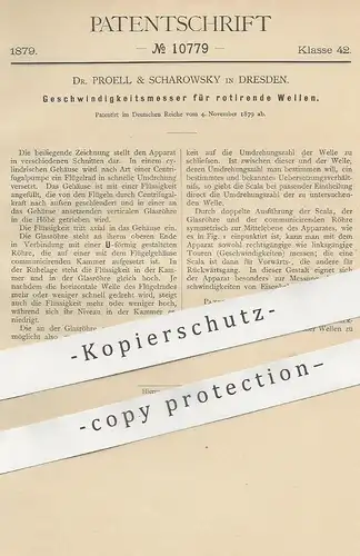 original Patent - Dr. Proell & Scharowsky , Dresden , 1879 , Geschwindigkeitsmesser für rotierende Wellen | Tachometer