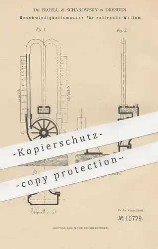 original Patent - Dr. Proell & Scharowsky , Dresden , 1879 , Geschwindigkeitsmesser für rotierende Wellen | Tachometer