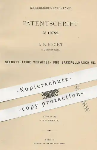 original Patent - L. F. Hecht , Quedlinburg , 1879 , Verwiegemaschine , Sackfüllmaschine | Waage , Wiegen