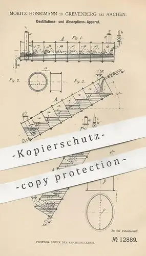 original Patent - Moritz Honigmann , Grevenberg / Aachen , 1880 , Apparat zur Destillation u. Absorption | Gas , Gase