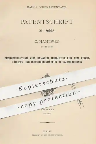original Patent - C. Hahlweg , Stettin , 1880 , Taschenuhr , Taschenuhren | Uhr , Uhren , Uhrwerk , Uhrmacher !!