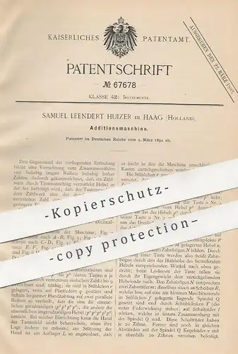 original Patent - Samuel Leendert Huizer , Haag , Holland 1892 , Additionsmaschine | Zählwerk , Rechner , Rechenmaschine