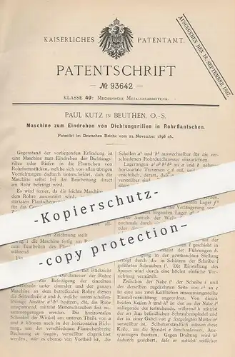 original Patent - Paul Kutz , Beuthen , O.-S. , 1896 , Maschine zum Eindrehen von Dichtungsrillen in Rohrflantschen !!