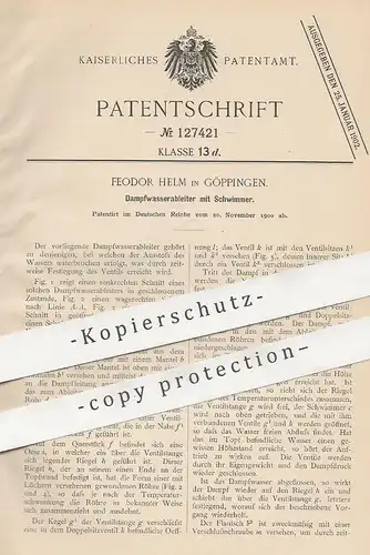 original Patent - Feodor Helm , Göppingen , 1900 , Dampfwasserableiter mit Schwimmer | Dampfkessel , Dampfmaschine