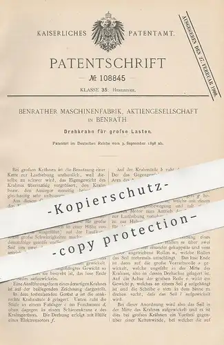 original Patent - Benrather Maschinenfabrik AG Benrath / Düsseldorf | 1898 | Drehkran für große Lasten | Kran , Hebezeug