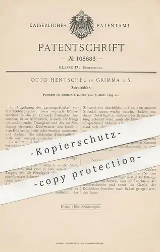 original Patent - Otto Hentschel , Grimma , 1899 , Spiralkühler | Kühler , Kühlung , Kühlwasser , Eis !!