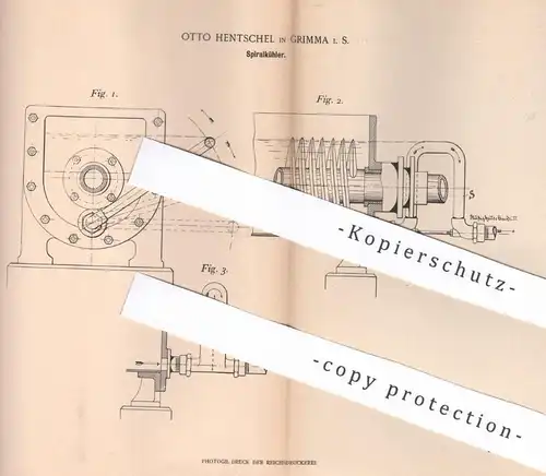 original Patent - Otto Hentschel , Grimma , 1899 , Spiralkühler | Kühler , Kühlung , Kühlwasser , Eis !!