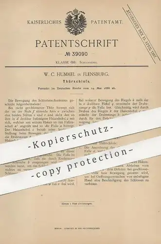 original Patent - W. C. Hummel , Flensburg , 1886 , Türschloss | Schloss , Tür , Türen | Schlosser , Schloß