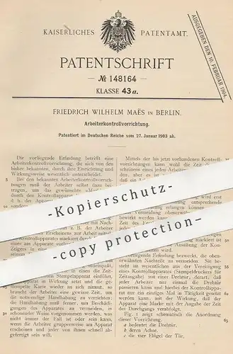 original Patent - Friedrich Wilhelm Maës , Berlin , 1903 , Arbeiterkontrollvorrichtung | Zählwerk , Stechuhr , Uhr !!