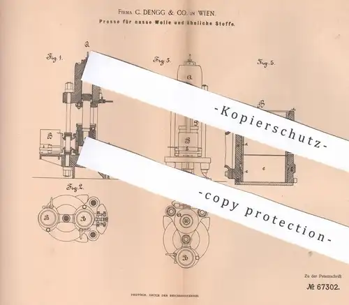 original Patent - Fa. C. Dengg & Co. , Wien , Österreich , 1892 , Presse für nasse Wolle und Stoffe | Pressen , Walze