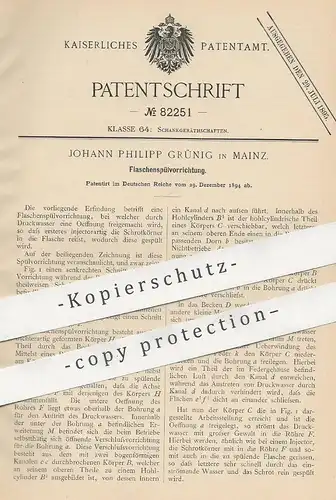 original Patent - Johann Philipp Grünig , Mainz , 1894 , Flaschenspülvorrichtung | Spülmaschine , Flaschen spülen !!