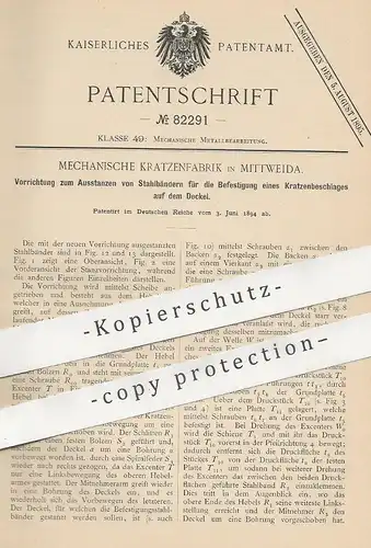 original Patent - Mechanische Kratzenfabrik , Mittweida , 1894 , Ausstanzen von Metall , Stahl | Kratzenbeschlag !!