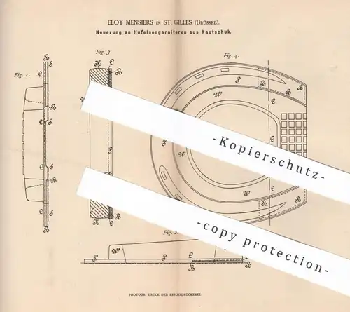 original Patent - Eloy Mensiers , St. Gilles , Brüssel , Belgien , 1886 , Hufeisen - Garnitur aus Kautschuk | Pferde !!