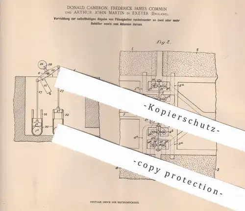 original Patent - Donald Cameron , Frederick James Commin , Arthur John  Martin , Exeter England | 1898 | Wasserleitung