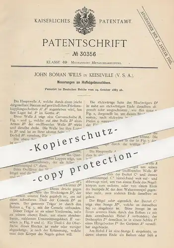 original Patent - John Boman Wills , Keeseville , USA , 1883 , Hufnägelmaschine | Hufnagel , Huf , Hufschmied , Metall