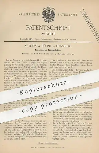 original Patent - Anthon & Söhne , Flensburg , 1884 , Trommelsäge | Säge , Sägen , Holz , Tischler , Zimmermann