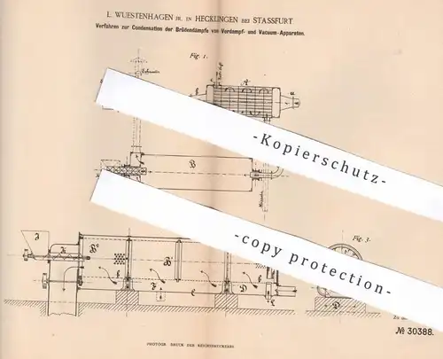 original Patent - L. Wuestenhagen , Hecklingen / Stassfurt , 1884 , Kondensation  | Zuckerfabrik , Zucker , Stärke