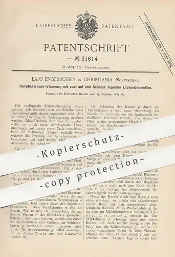 original Patent - Lars Engebretsen , Christiania , Norwegen 1884 | Dampfmaschinen Steuerung | Motor , Motoren , Gasmotor