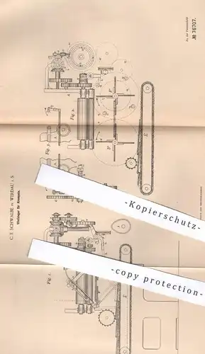 original Patent - C. E. Schwalbe , Werdau , 1893 , Vliesleger für Krempeln | Krempel , Spinnmaschine , Spinnrad , Flor !