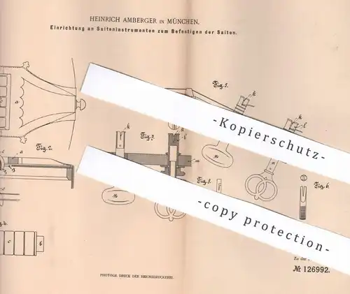 original Patent - Heinrich Amberger , München , 1901 , Befestigen der Saiten an Saiteninstrument | Musik , Geige !!