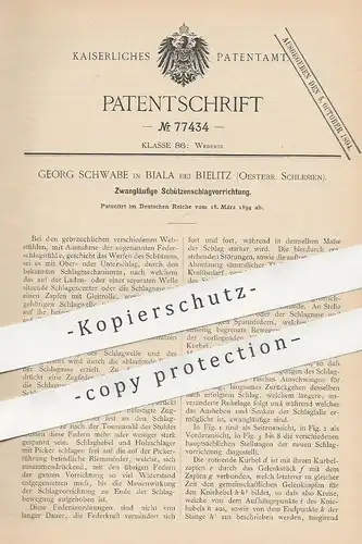 original Patent - Georg Schwabe , Biala / Bielitz , Schlesien , 1894 , Schützenschlagvorrichtung | Webstuhl , Weben