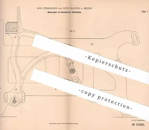 original Patent - Max Strakosch , Otto Kasten , Brünn , 1880 , mechanische Webstühle | Webstuhl , Weben , Weberei !!