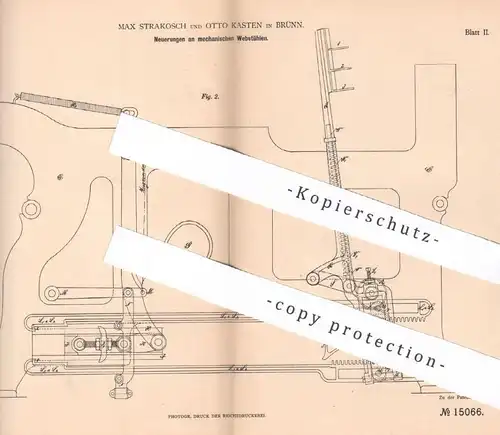 original Patent - Max Strakosch , Otto Kasten , Brünn , 1880 , mechanische Webstühle | Webstuhl , Weben , Weberei !!