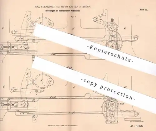 original Patent - Max Strakosch , Otto Kasten , Brünn , 1880 , mechanische Webstühle | Webstuhl , Weben , Weberei !!