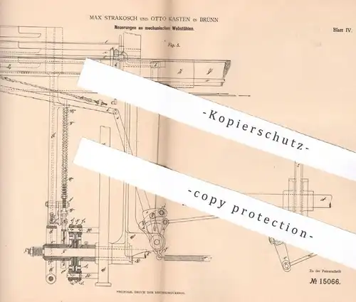 original Patent - Max Strakosch , Otto Kasten , Brünn , 1880 , mechanische Webstühle | Webstuhl , Weben , Weberei !!