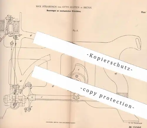 original Patent - Max Strakosch , Otto Kasten , Brünn , 1880 , mechanische Webstühle | Webstuhl , Weben , Weberei !!