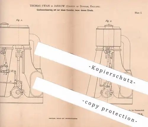 original Patent - Thomas Swan , Jarrow , Durham , England , 1886 , Coulissensteuerung | Steuerung | Dampfmaschine Motor
