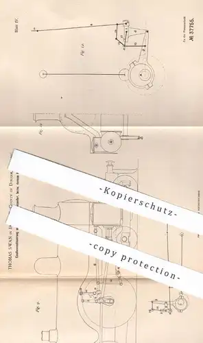original Patent - Thomas Swan , Jarrow , Durham , England , 1886 , Coulissensteuerung | Steuerung | Dampfmaschine Motor