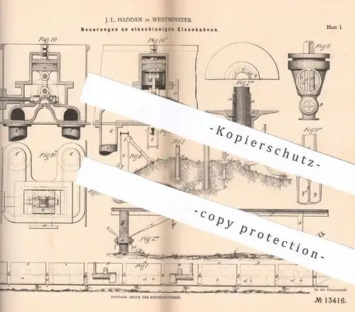 original Patent - J. L. Haddan , Westminster , 1878 , einschienige Eisenbahnen | Eisenbahn , Bahn , Schienen !!