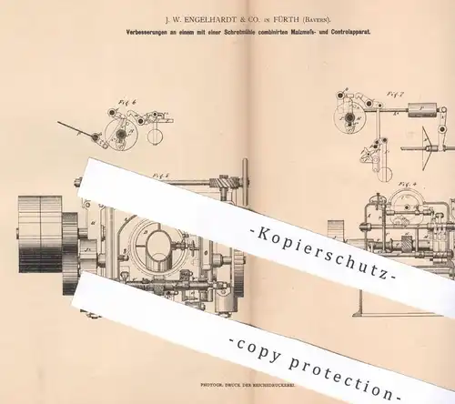 original Patent - J. W. Engelhardt & Co. , Fürth | 1880 | Schrotmühle | Schrot , Mühle , Getreide | Mühlen , Müller !!!