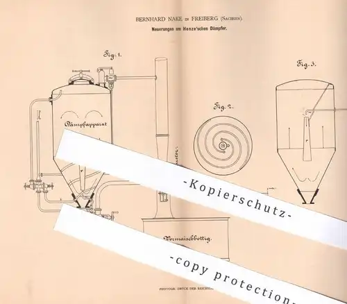 original Patent - Bernhard Nake , Freiberg , Sachsen | 1879 | Henze'scher Dämpfer | Dampfapparat , Brennerei , Alkohol !