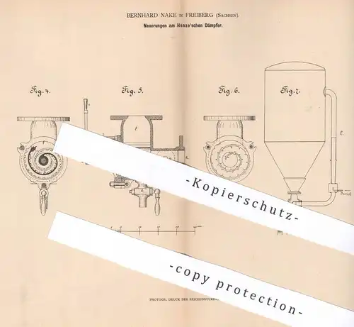 original Patent - Bernhard Nake , Freiberg , Sachsen | 1879 | Henze'scher Dämpfer | Dampfapparat , Brennerei , Alkohol !