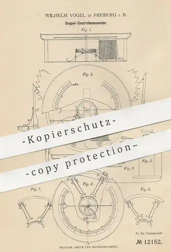 original Patent - Wilhelm Vogel , Freiburg , 1880 , Doppel - Kontrollmanometer | Manometer | Instrument