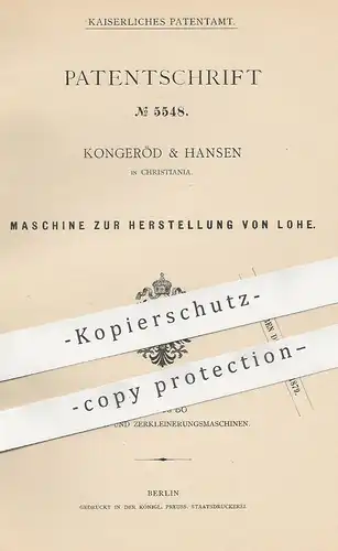 original Patent - Kongeröd & Hansen , Christiania , Kopenhagen , Dänemark , 1878 , Lohe | Lohmühle , Mühle , Mühlen !!