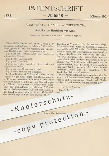 original Patent - Kongeröd & Hansen , Christiania , Kopenhagen , Dänemark , 1878 , Lohe | Lohmühle , Mühle , Mühlen !!