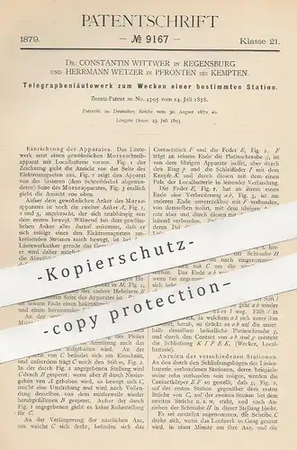 original Patent - Dr. Constantin Wittwer , Regensburg | Herrmann Wetzer , Pfronten / Kempten | Telegraphenläutewerk