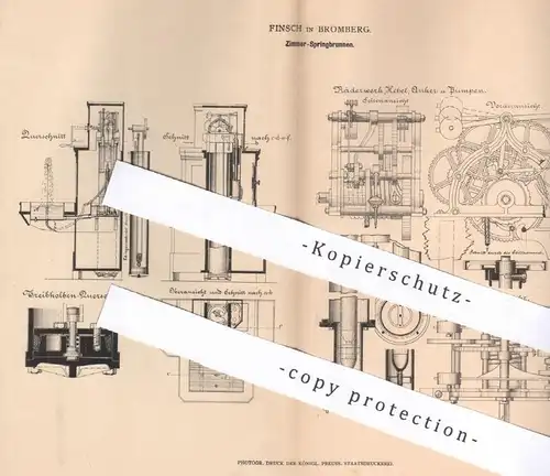 original Patent - Finsch , Bromberg , 1878 , Zimmer - Springbrunnen | Brunnen , Wasserspiel , Pumpe , Pumpen !!!