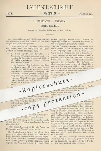 original Patent - H. Haseloff , Bremen , 1878 , Schüttel-Kipp-Rost | Rost , Ofenrost , Ofenbauer , Öfen , Feuerung !!!