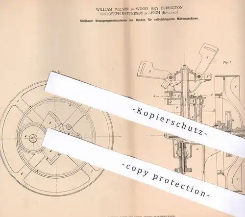 original Patent - William Wilson , Wood Hey Bebington | Joseph Battersby , Leigh England | 1878 | Rechen an Mähmaschinen